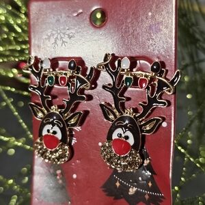 Festive Reindeer Earrings with Red Nose